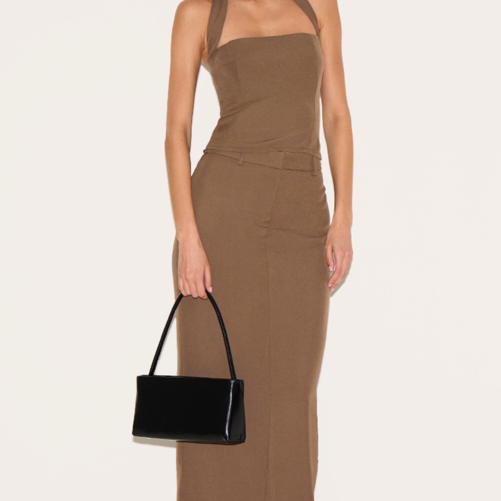 Chocolate tailored woven pocket detail maxi skirt and halter top